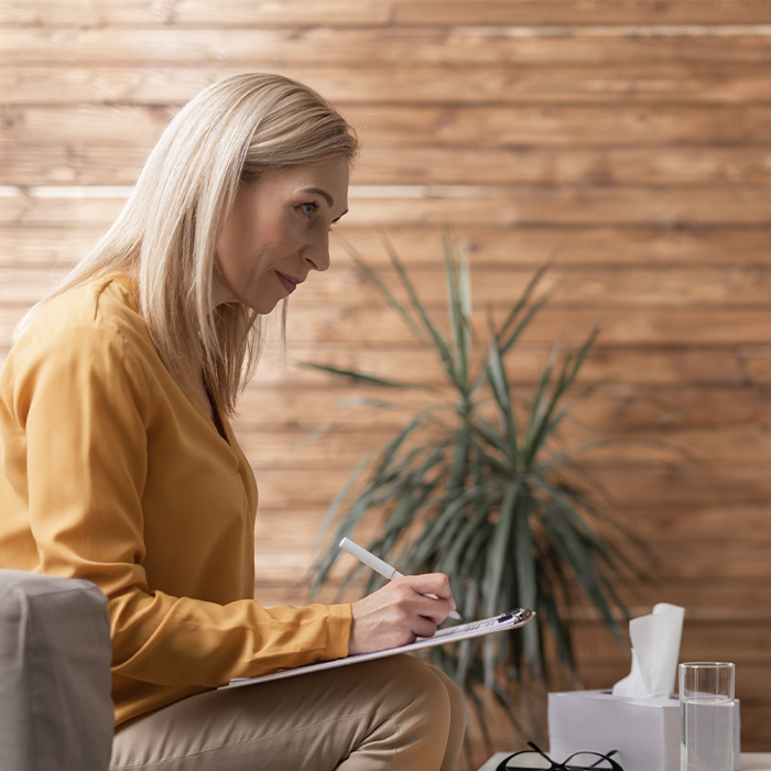 Lady listening and making notes